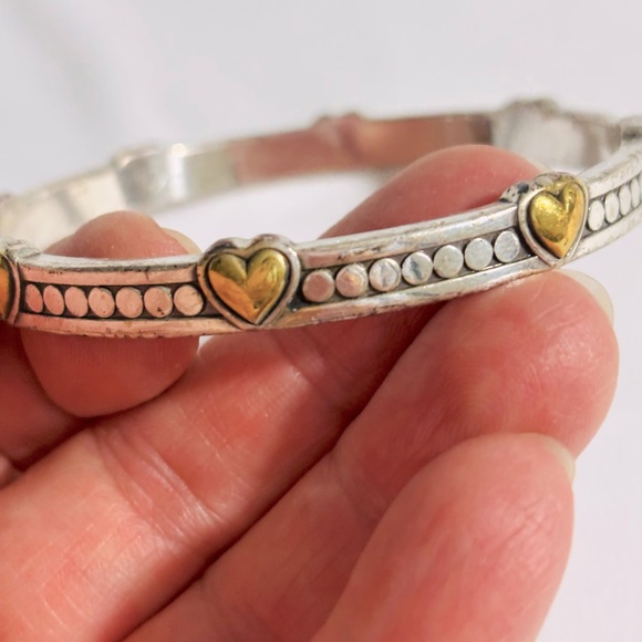 Brighton Two-tone Bangle Bracelet-2.5" Gold Plated Hearts on Silver Plated - Picture 3 of 7
